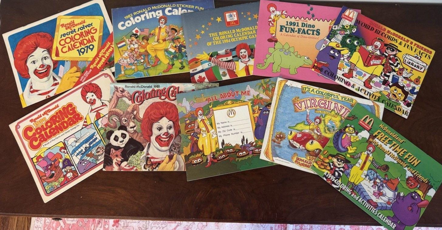 Vintage Ronald Mcdonald Calendars Lot of 9 Secret Solver Coloring