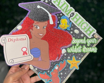Black Little Mermaid Graduation Cap Topper