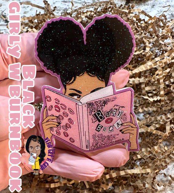 NEW - None Swap - Cute Black Girl W’ Glittery Burn Book  - Phone Grip
