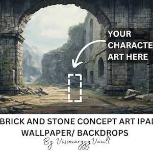 8 stone ruins Concept Art Backdrop ipad wallpaper, background, landscape art digital backdrop, art print, brick ruins, artist gift, resource