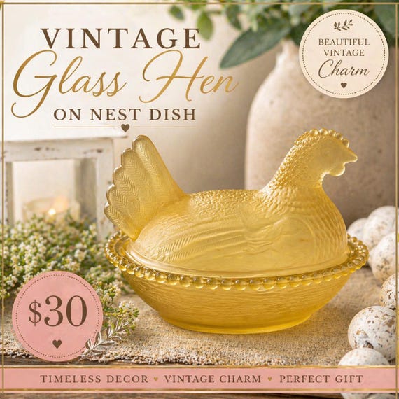 Vintage Style Gold Hen on Nest Dish