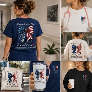 Maglietta da infermiera patriottica PNG Design Rn Sublimazione Assistenza sanitaria Grafica Guaritore benedetto Bandiera americana Medico Professionista Arco Stetoscopio Istantaneo