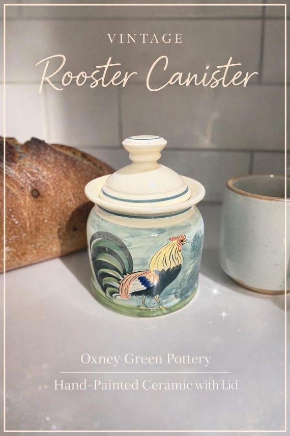 Vintage Oxney Green Rooster Canister