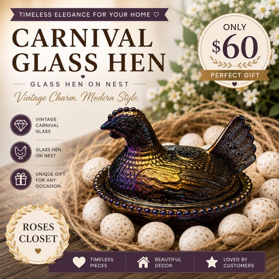 Vintage Carnival Glass Hen on Nest – Roses Closet Exclusive Collection