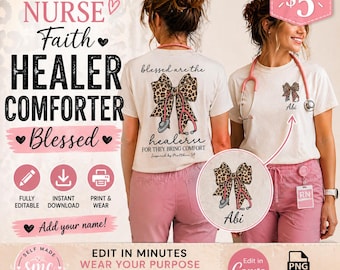 Nurse Shirt Design PNG Canva Template, Blessed Are The Healers, Editable Nurse Gift, RN Shirt Design, Medical Shirt PNG, Custom Name Shirt