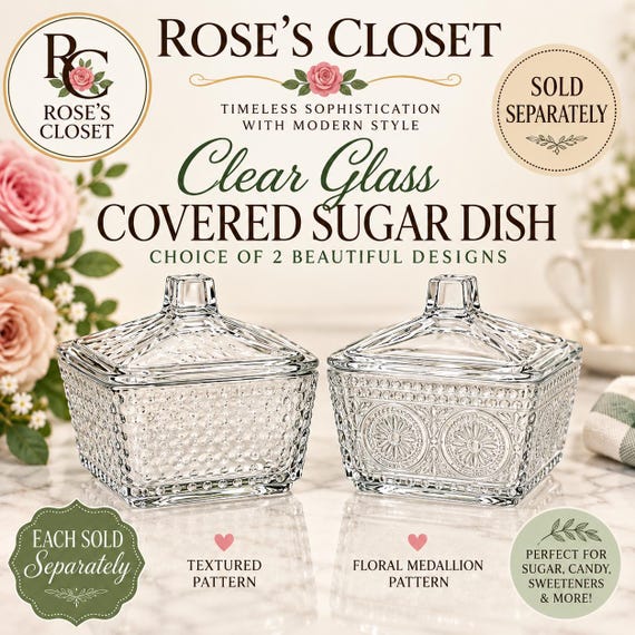 Clear glass covered sugar dish