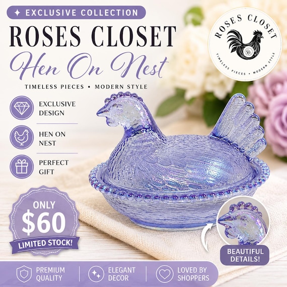 Vintage Carnival Glass Hen on Nest – Roses Closet Exclusive Collection