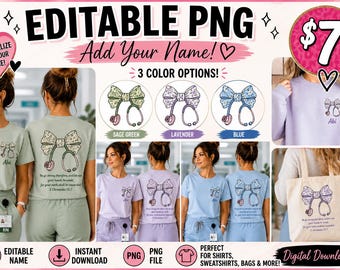 Personalized Nurse PNG Bundle | Editable Name Nurse Shirt PNG | Bible Verse Nurse Gift | Instant Download