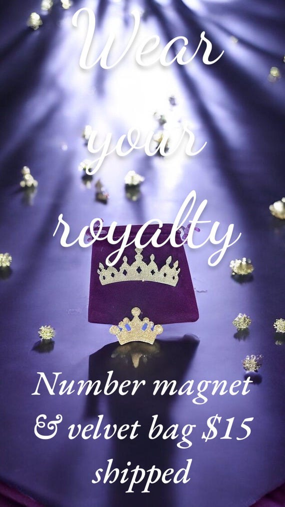Magnetic Rhinestone Crown pageant contestant number holder with velvet sachet bag