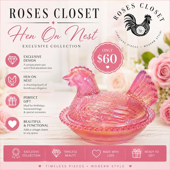 Vintage Carnival Glass Hen on Nest – Roses Closet Exclusive Collection