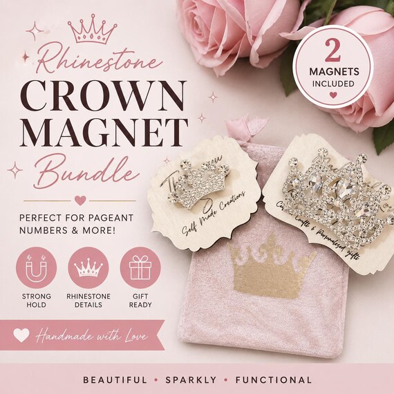 Pageant Crown Magnet Rhinestone Crown Beauty Queen Gift Pageant Girl Gift Contestant Number Holder Sash Attachment Clip Sparkle Decoration