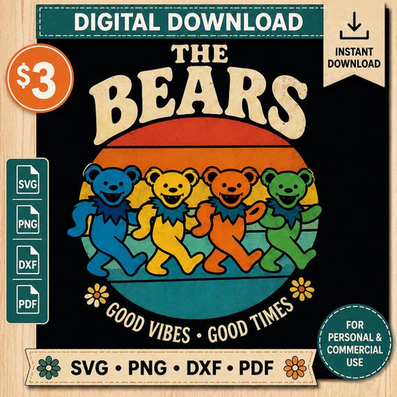 Retro grateful dead dancing bears SVG PNG | vintage bear shirt design | grateful inspired bears graphic