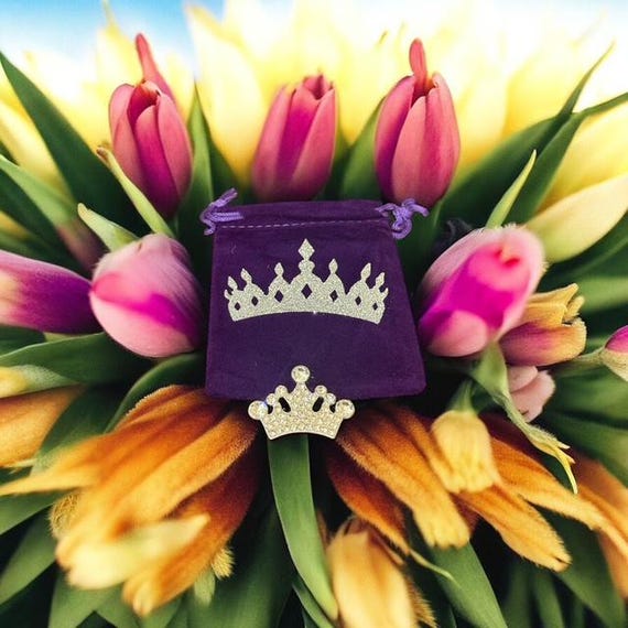 Magnetic Rhinestone Crown pageant contestant number holder with velvet storage bag