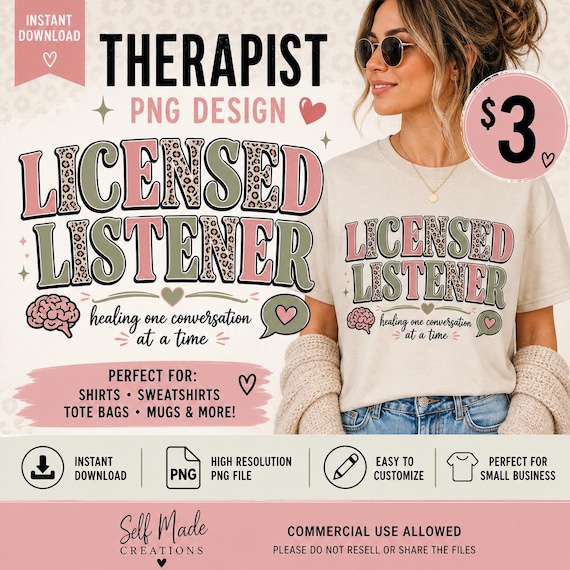 Licensed Listener PNG | Therapist Shirt Design | Mental Health PNG | Counselor Gift | Funny Therapist Shirt | Editable PNG Download