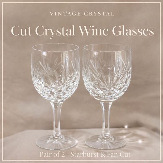Vintage Cut Crystal Wine Glasses Set of 2