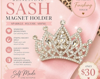 Rhinestone Crown Sash Magnet Holder |