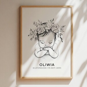 Póster con imagen métrica personalizada para habitación infantil, póster de arte lineal minimalista para niña recién nacida - Patrón 1