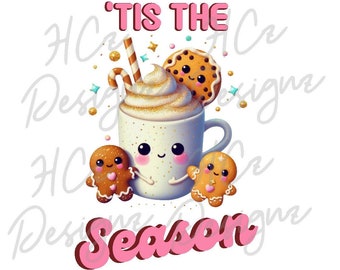 Cocoa and Cookies PNG, Christmas PNG, hot cocoa, cookies, Tis the Season PNG