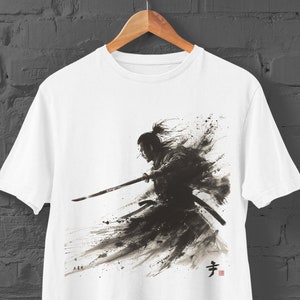 Vintage Samurai T-Shirt | Ink Art Samurai Tshirt | Samurai Thsirt | Japanese Streetwear | Harajuku | Kanji Print Tshirt | Y2K Top |Trad Goth