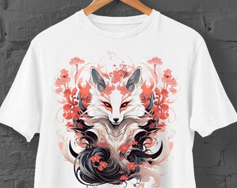 White Fox T-Shirt | Japanese Fox Tshirt | Harajuku | Japanese Tshirt | Anime Tshirt | Fox Shirt | Japanese Streetwear | Anime Fox Tshirt