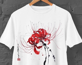 トップス lily tattoo tops Spider Lily T-shirt | Y2K Top | Harajuku | Kanji Tshirt