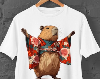 Japanese Capybara T-Shirt | Japanese Tshirt | Kimono Capybara Tshirt | Cabyra Print Tshirt | Harajuku | Y2K Top | Japanene Animal Tshirt