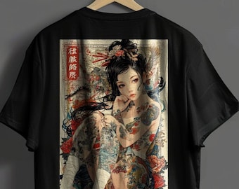 Japanese Girl Shirt | Harajuku | Japanese Streetwear | Exotic Tattoo Girl T-Shirt | Y2K Top | Anime Shirt | Geisha Shirt | Japanese Shirt