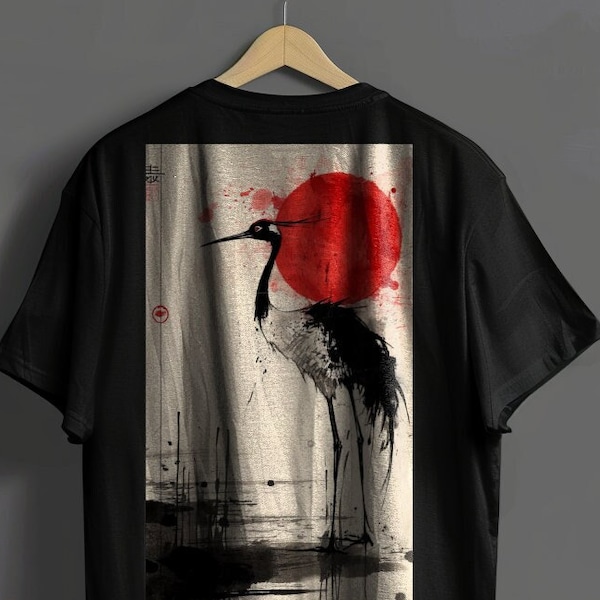 Japanese Crane Shirt | Harajuku | Japanese Streetwear | Crane Print T-Shirt | Y2K Top | Anime Shirt | Japanese Bird Shirt | Japanese Shirt