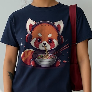 Kawaii Red Panda T-Shirt | Japanese Tshirt | Japanese Streetwear | Panda Eating Ramen Tshirt | Red Panda Tshirt | Japanese Animal Tshirt