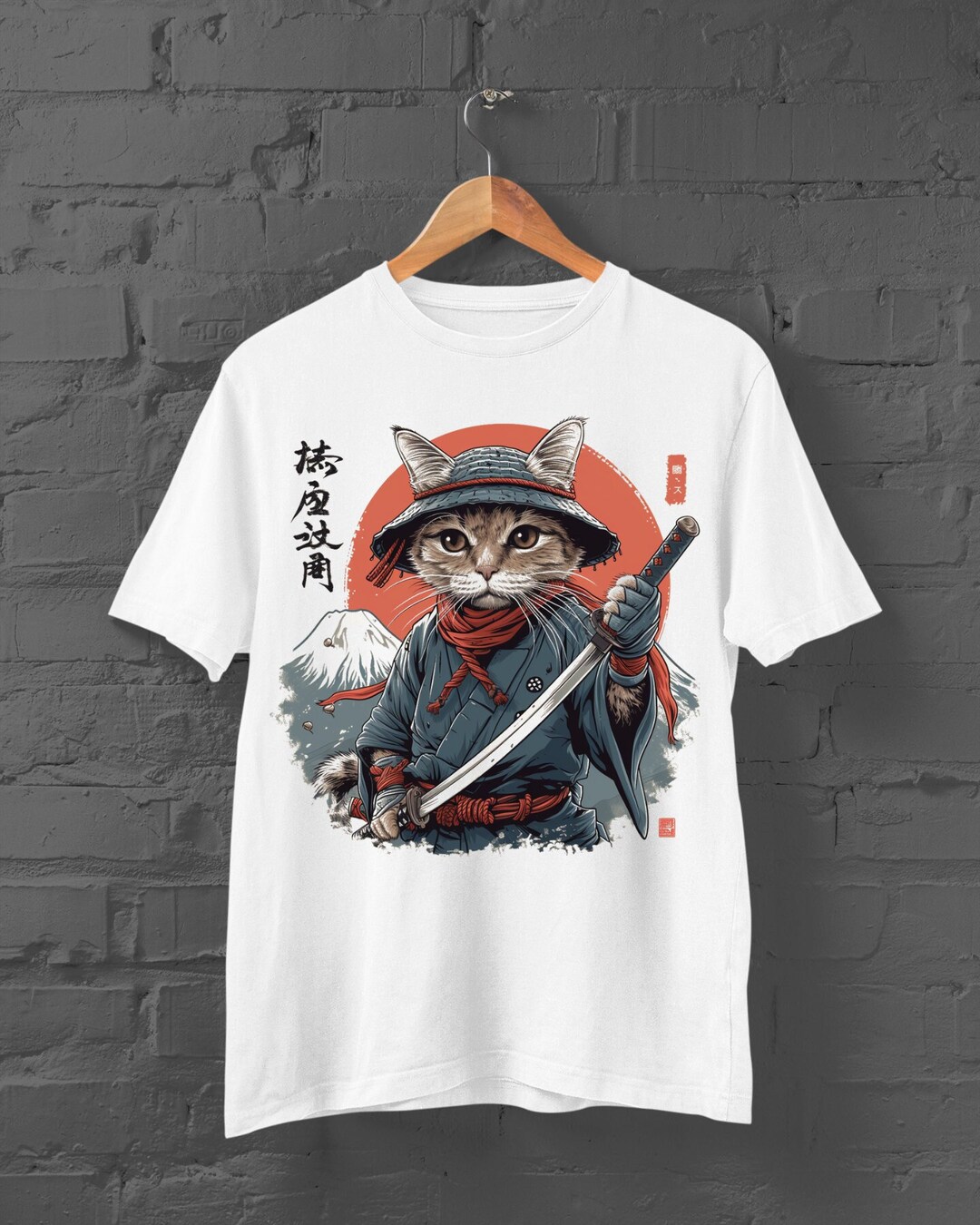 Samurai Cat T-shirt | Japanese Cat Tshirt | Cat With Kimono Shirt ...