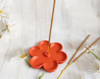 Flower shaped incense stick holder red, retro style dopamine decor, relaxing home gift for wife, colourful room decor, maximalist gift