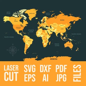 Warstwowa mapa świata SVG, 3D mapa cięta laserowo, 3-warstwowa sztuka ścienna, wystrój domu i biura