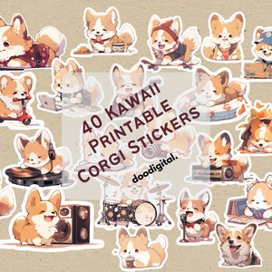 40 kawaii druckbare Corgis Aufkleber. Basteln mit Corgis: Sofortiger Download 40 Corgis Aufkleber SVG PNG Bundle für Dein DIY Projekt.