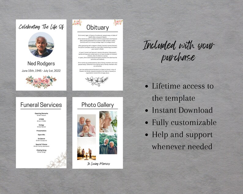 Funeral Program Template, Obituary Template, Minimalist Funeral