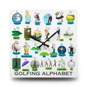 Golfing Alphabet Acrylic Wall Clock: Sports Home Decor