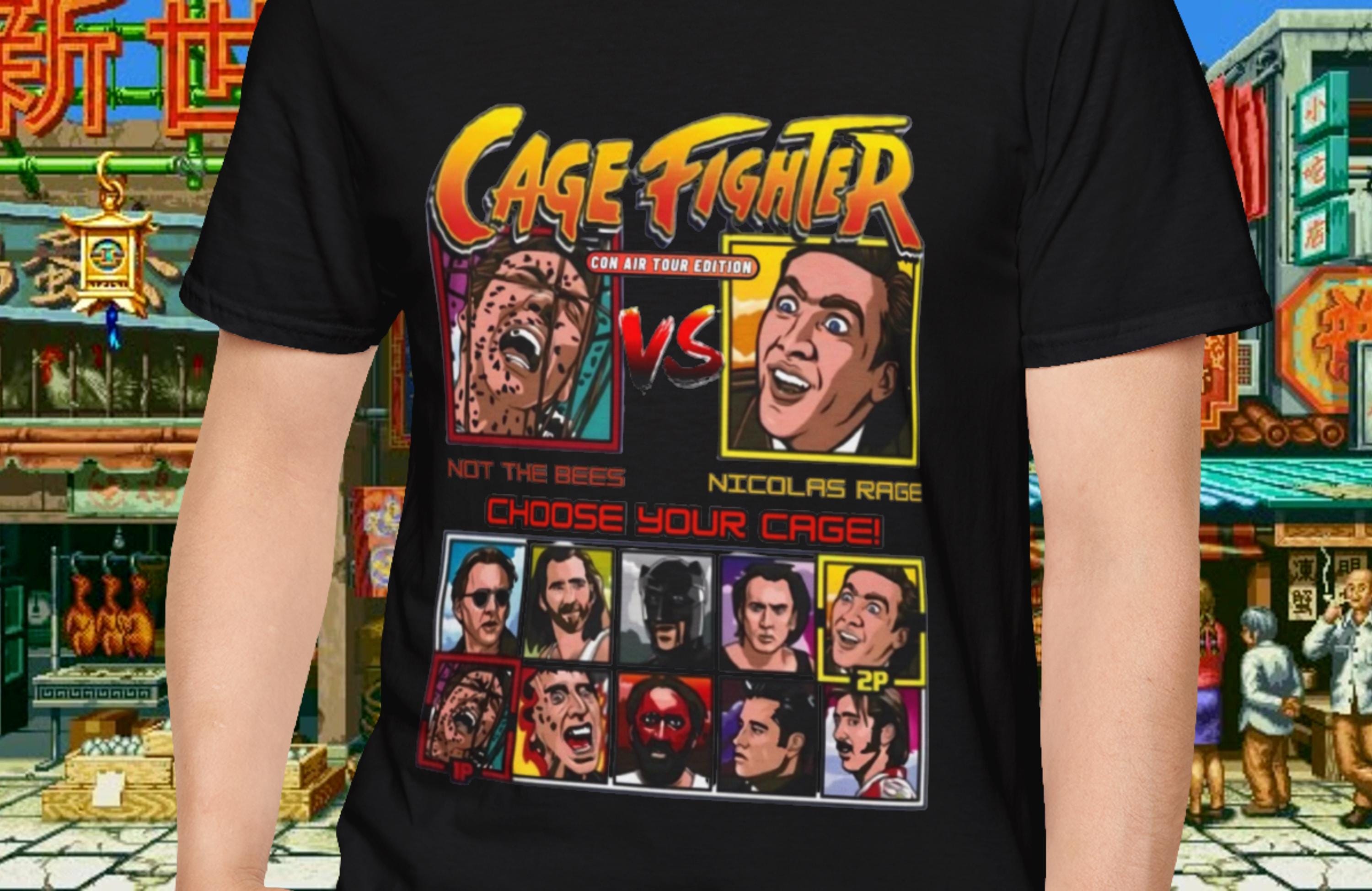Cage Fighter Nicolas Cage T-Shirt: Retro Gaming Movie Tee