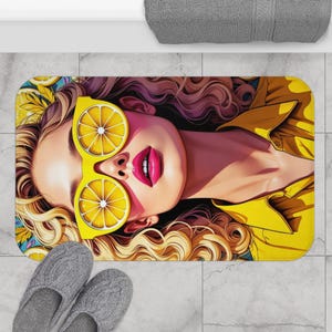Lemon Bath Mat: Memory Foam Microfiber, Anti-Slip Bathroom Decor