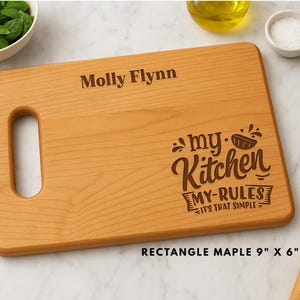 Tabla de cortar de madera personalizada - Regalo de cocina grabado &quot;Mi cocina, mis reglas&quot;, tabla personalizable de 9 x 6 pulgadas, para bodas, inauguración de la casa, [...]