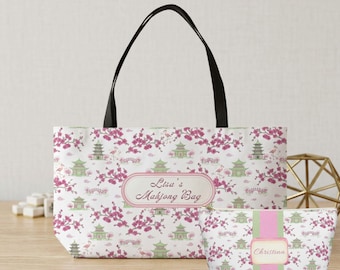 Personalized Mahjong Tote Bag |Matching Tile Pouch,Game Night Carryall Gift | Custom Game Night Bag |Tile bag with name