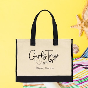 Personalized Girls Trip Tote Bag: Custom Location Vacation Gift