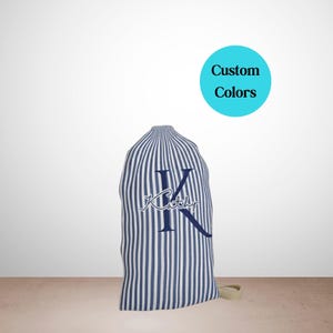Monogram Laundry Bag | Striped Canvas Drawstring, Dorm Room Essential