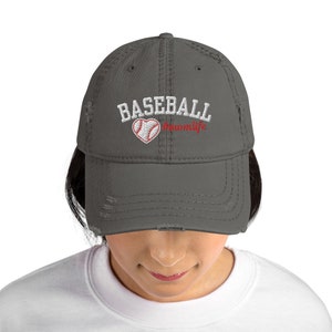 Embroidered Baseball Mom Distressed Hat: #momlife Design