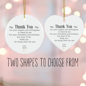 Personalized Thank You Ornament: Friend gift, Ceramic Keepsake Gift