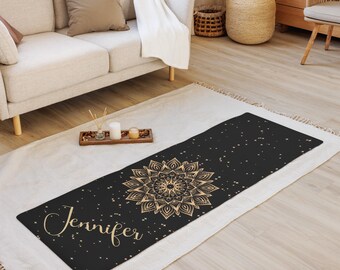 Personalized Yoga Mat,Black and Gold Mandala mat,Yoga Accessory, Gift for Her,RubberYoga Exercise Mat,CustomYoga mat, Non slip exercise mat