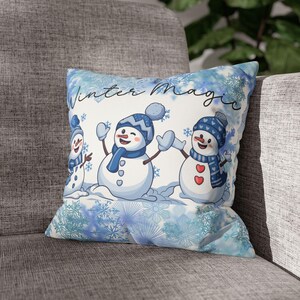 Snowmen Pillow: Winter Magic Holiday Decor, Faux Suede Pillow Cover, Double sided Design