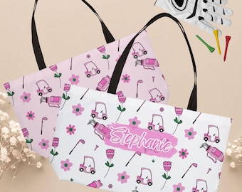 Personalized Golf Carryall Bag,Golf accessory Pouch Pink or White Golf Bag, Golf Cosmetic Pouch, Golf Gift for Women, Golf Tournament Tote