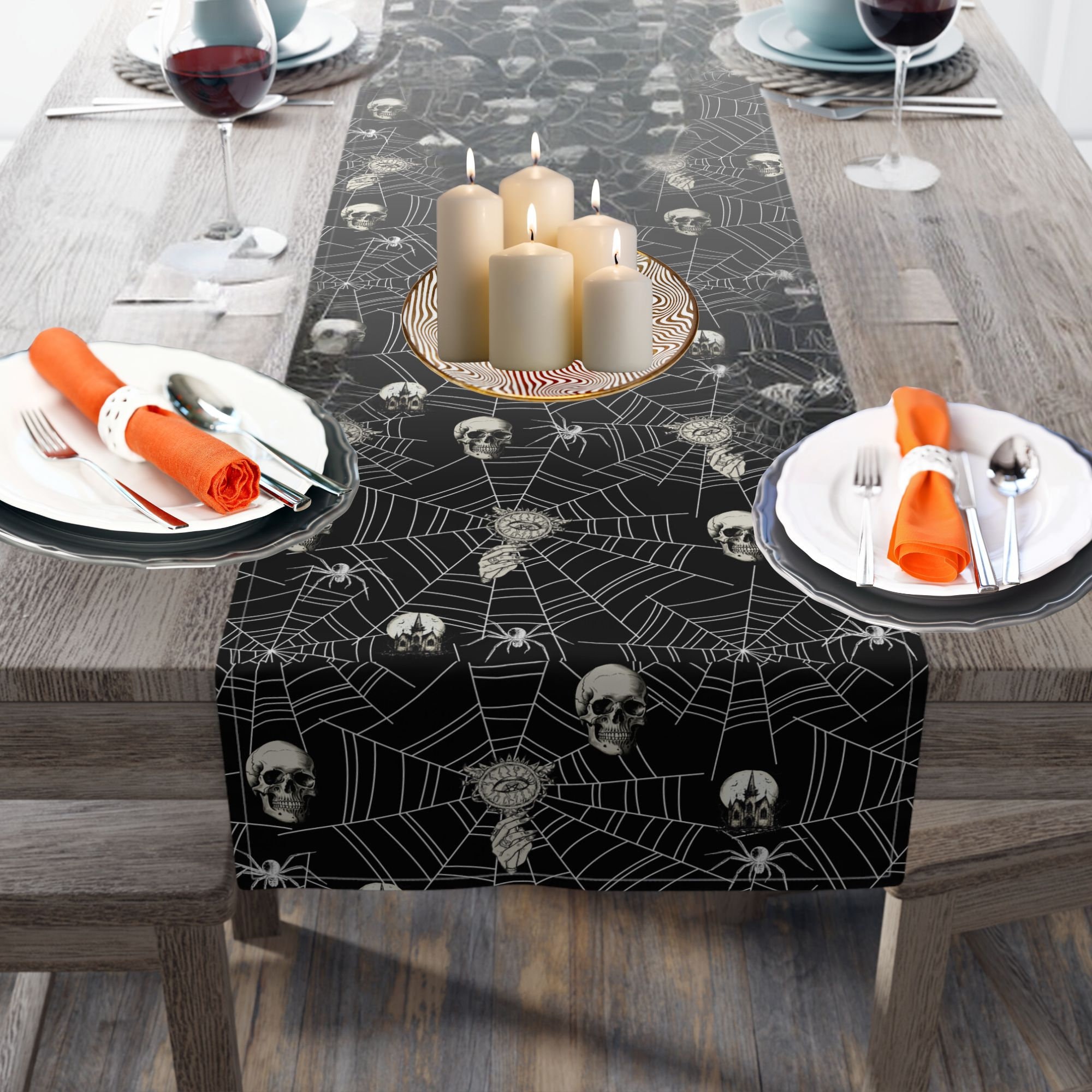 Gothic Halloween Table Runner: Skulls & Spooky Decor