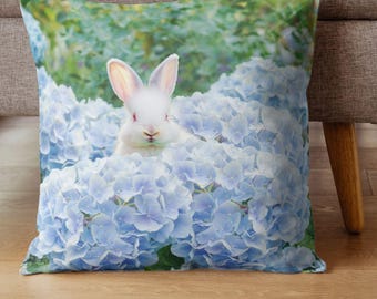 Bunny Pillow Case - Whimsical Cozy Home Decor, Springtime Gift, Easter Decoration, Garden Theme, Floral Throw Pillow Cover, Unique Accent