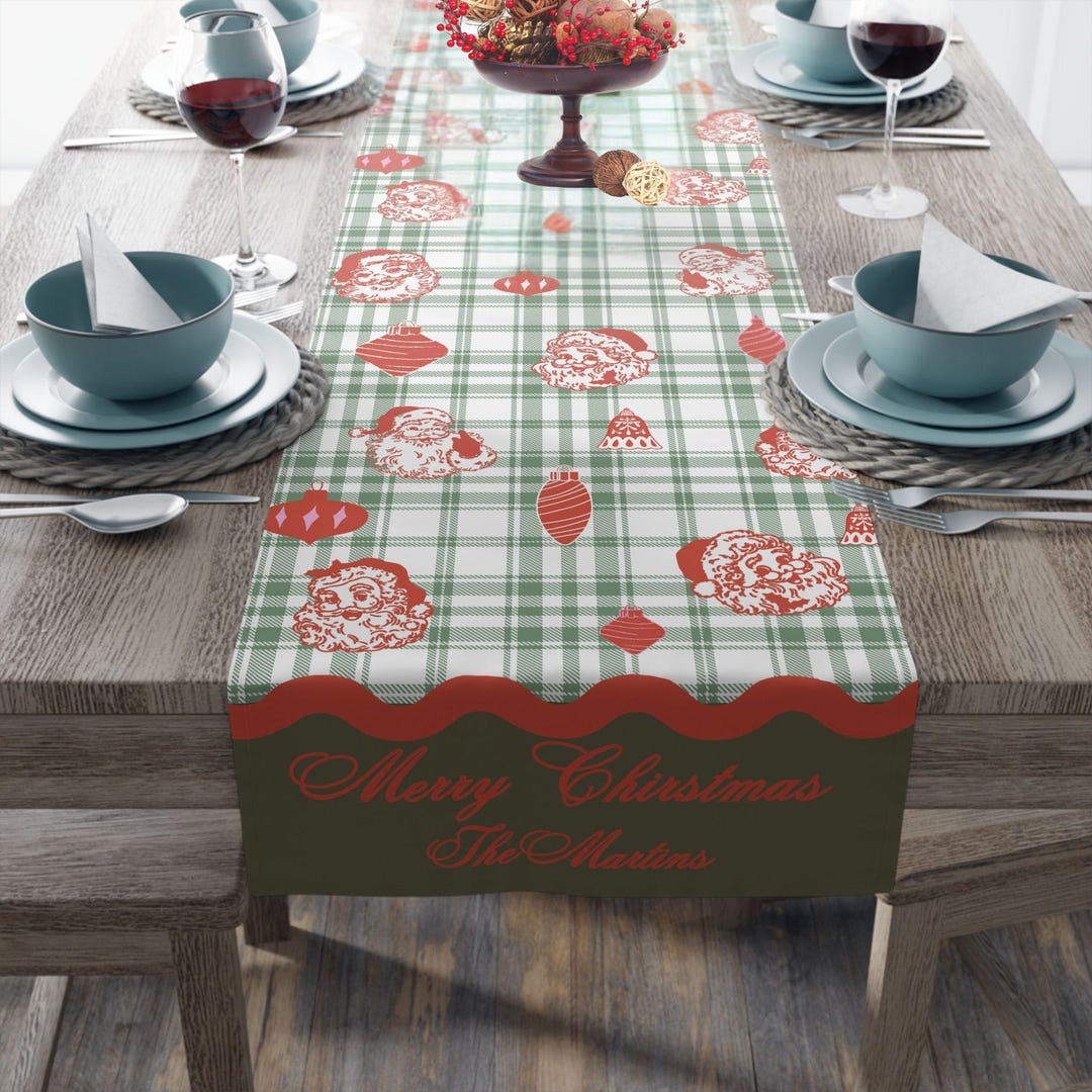 Personalized Vintage Inspired Christmas Plaid Table Runner ...