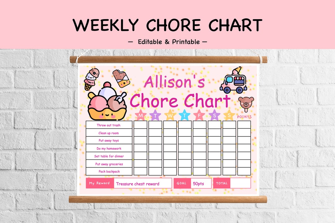 EDITABLE Chore Chart Ice Cream Routine Chart Weekly Planner - Etsy UK